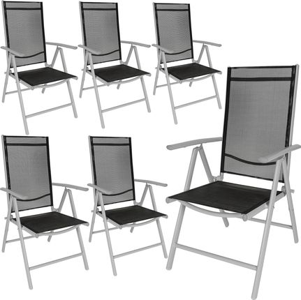 Tectake 6 X Krzesło Ogrodowe Składane - Czarny/Srebrny