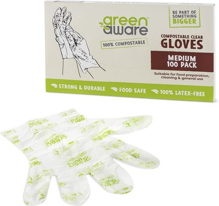 GreenAware, Kompostowalne rękawiczki jednorazowe, rozm. M, 100 szt.
