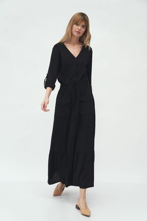 Długa czarna sukienka z kieszeniami S174 Black