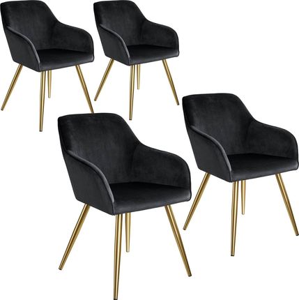 Tectake 4X Krzesło Marilyn Aksamit Złoty Czarny 9865708