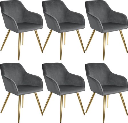 Tectake 6X Krzesło Marilyn Aksamit Złoty Ciemnoszary 9865690