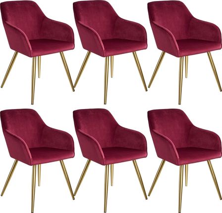 Tectake 6X Krzesło Marilyn Aksamit Złoty Bordowy 9865703