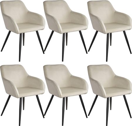Tectake 6X Krzesło Marilyn Aksamit Kremowy Czarny 9865604