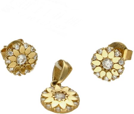 Diament Komplet złotej biżuterii kolczyki i zawieszka kwiatek z cyrkonią DIAKPL5300585