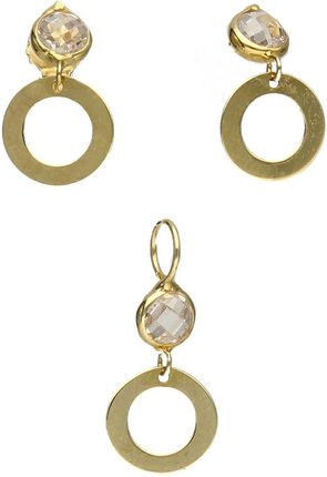 Diament Komplet złotej biżuterii kolczyki i zawieszka w kształcie kółeczko z kryształkiem DIAKPL5312585