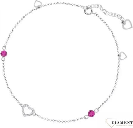 Spark Bransoletka na nogę z fioletowymi kryształkami Swarovskiego i serduszkami BA210115000F