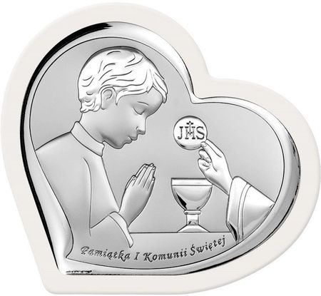 Diament Obrazek srebrny w kształcie serca Komunia Święta dla chłopca 65172OW