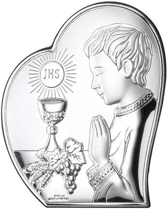 Diament Obrazek srebrny I Komunia Święta w sercu kształcie serca dla chłopca 811231L