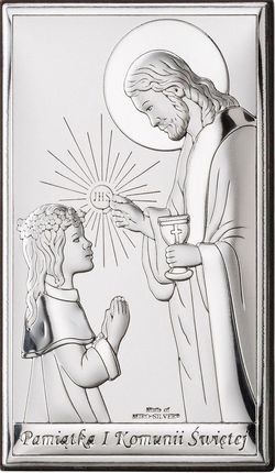 Diament Obrazek srebrny I Komunia Święta dziewczynka z Jezusem JAP7613L