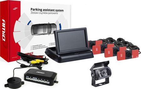 Amio Zestaw Czujników Parkowania Tft02 43&Quot Z Kamerą Hd501Ir 4 Sensory Czarne Wewnętrzne