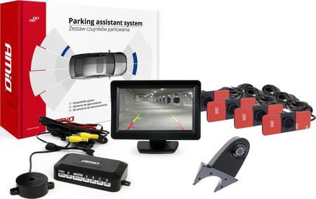 Amio Zestaw Czujników Parkowania Tft01 43&Quot Z Kamerą Hd502Ir 4 Sensory Czarne Wewnętrzne