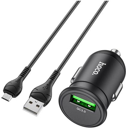 HOCO ładowarka samochodowa USB QC3.0 18W Mighty + kabel Micro Z43 czarna