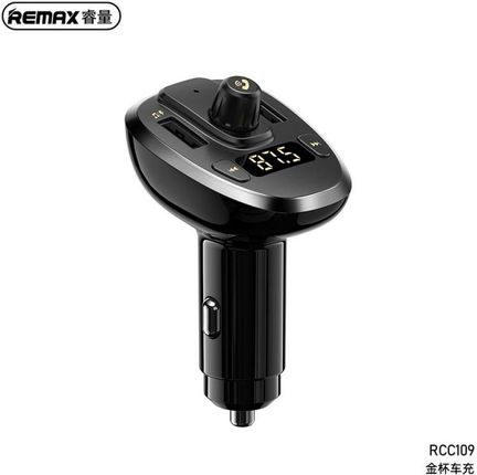 REMAX transmiter samochodowy bluetooth FM + ładowarka samochodowa 2xUSB z LCD 3A + AUX + czytnik kart RCC109 czarny