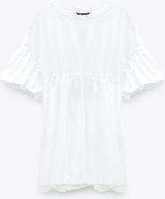 Sukienka Zara damska biała bufki rozkloszowana r M - Ceny i opinie -  