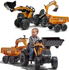 Falk Traktor Case Ih Backhoe Pomarańczowy Z Przyczepką Ruchoma Łyżka - Traktory dla dzieci