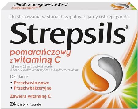 Strepsils Tabletki do ssania na ból gardła o smaku pomarańczowym z witaminą C 24 sztuki