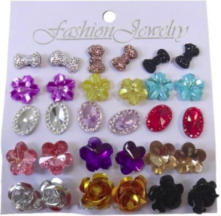 Mixximport Zestaw 15 par kolczyków różnokolorowe wkrętki Set of pairs earrings with different colored studs
