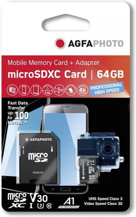 Agfaphoto MicroSDXC UHS I 64GBProf. High Speed U3 V30 A1