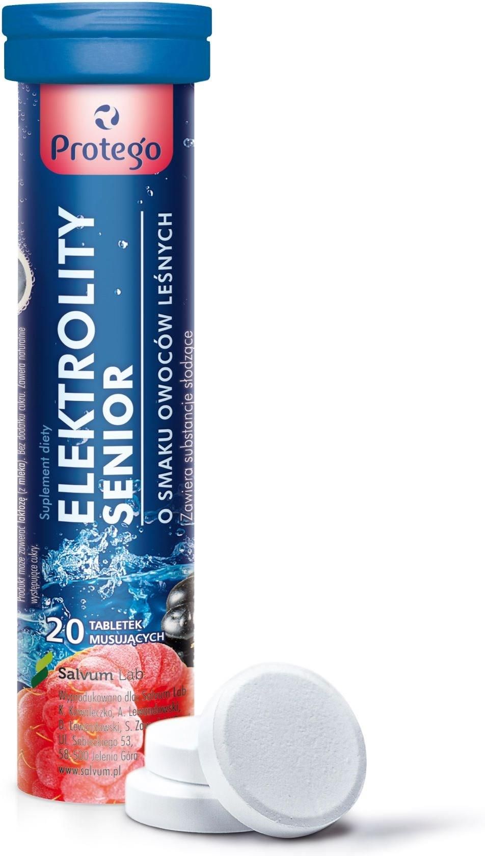 Protego Elektrolity Senior o smaku owoców leśnych 20 tabletek musujących - zdjęcie 1 Protego Elektrolity Senior o smaku owoców leśnych 20 tabletek musujących