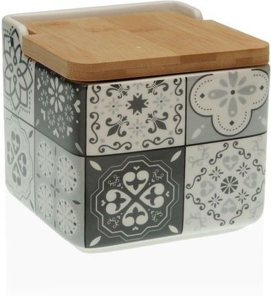 Bigbuy Home Solniczka Z Pokrywką Mozaika Czarny Ceramika Bambus 12,2X11,5X12,2Cm