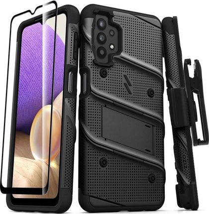Zizo Bolt Series - Pancerne Etui Samsung Galaxy A32 5G Ze Szkłem 9H Na Ekran + Uchwyt Z Podstawką Czarny