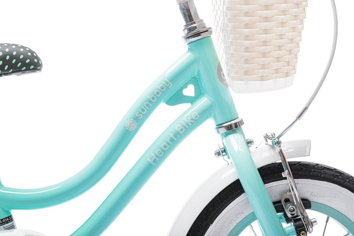 Rowerek dla dziewczynki 14 cali Heart Bike miętowy Sun Baby - zdjęcie 1 Rowerek dla dziewczynki 14 cali Heart Bike miętowy Sun Baby