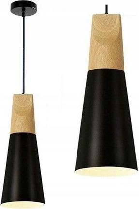 Toolight Lampa Wisząca Metal Drewno Loft Scandi B Czarna (APP0571CP)