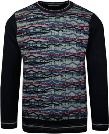 Sweter Granatowo Szary Z Okrągłym Dekoltem Wzór Geometryczny Męski U Neck Yamak Swkowymk0007U