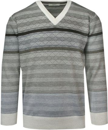 Sweter W Serek Beżowy Wzór Geometryczny V Neck Męski Cienki Yamak Swkowymk0001V