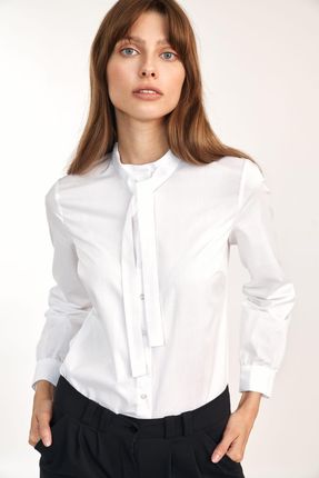 Biała koszula z wiązaniem pod szyją K62 White