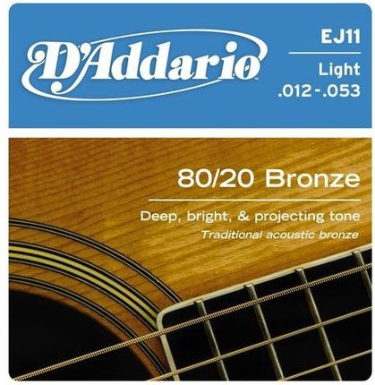 struny do gitary akustycznej 80/20 D'ADDARIO - BRONzE / Light (EJ11) /012-053/ [INS-704]