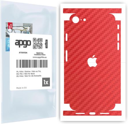 Folia naklejka skórka strukturalna na TYŁ+BOKI do Apple iPhone SE 2022 -  Carbon Czerwony - apgo SKINS