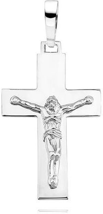 Valerio Elegancki Duży Rodowany Srebrny Gładki Krzyżyk Krzyż Z Wizerunkiem Chrystusa (KS0202C1)