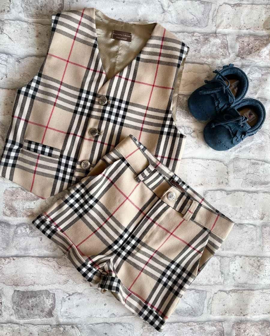 Burberry eleganckie komplet dla chłopca beżowa krata - Ceny