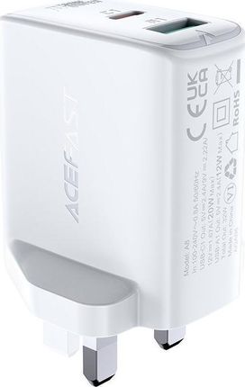 Acefast Ładowarka szybka sieciowa USB / Typ C 32W Power Delivery wtyczka UK Biały A8