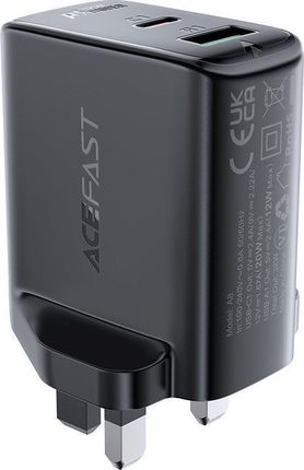 Acefast Ładowarka sieciowa wtyczka UK 2x USB Typ C 40W PPS PD QC 3.0 AFC FCP Czarny A12