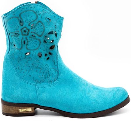 Buty Olivier Wygodne Botki Skóra Ażurowe Jess Turkusowe 37