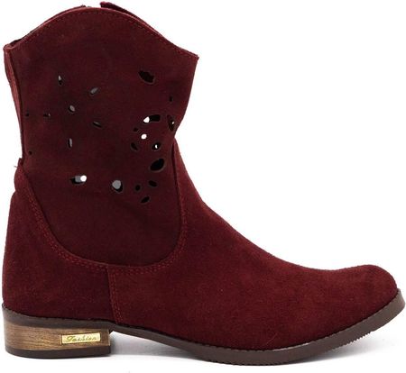 Buty Olivier Wygodne Botki Skórzane Ażurowe Jess Bordowe 42