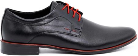 Buty Olivier Buty Męskie Wizytowe Skórzane 277 Czarne Z Czerwonym 39