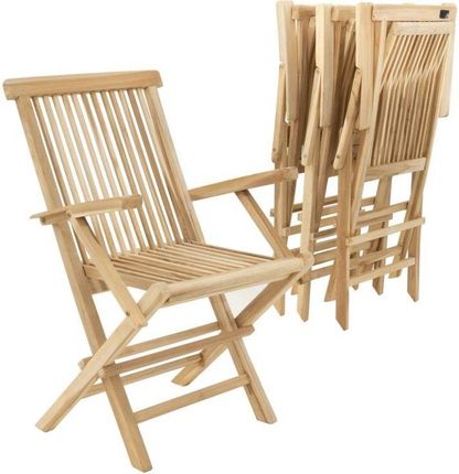 Emaga Zestaw 4 Krzeseł Ogrodowych Divero Składanych - Drewno Teko