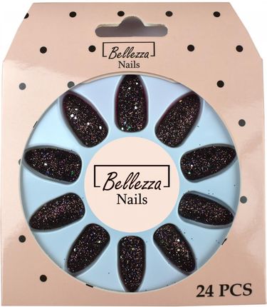 Bellezza Nails Tipsy Paznokcie Sztuczne Brokatowe 24 Szt. Zc22