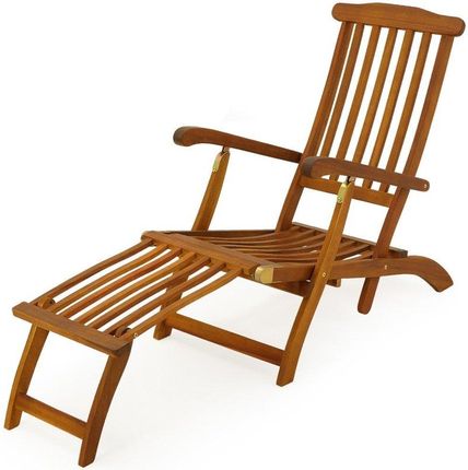 Drewniany Leżak Ogrodowy Fotel Krzesło Podnóżek