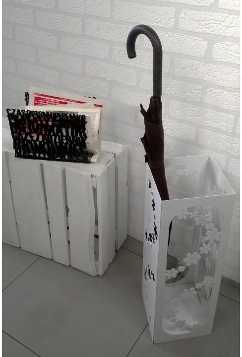 Parasolnik, stojak na parasole "KWIATKI" Biały - zdjęcie 1 Parasolnik, stojak na parasole "KWIATKI" Biały