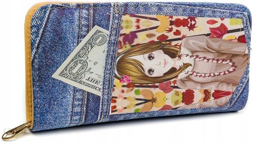 Kolorowy portfel damski z grafiką zapinany na suwak /P044 S096