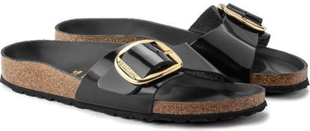 Klapki Birkenstock Madrid Big Buckle black patent wąskie