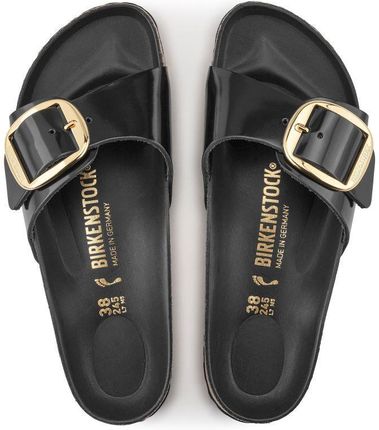 Klapki Birkenstock Madrid Big Buckle black patent wąskie
