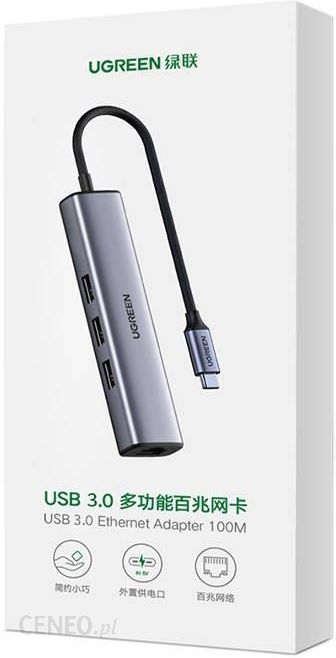 Ugreen Adapter 4w1 CM475 Hub USB-C do 3x USB 3.0 + 1x RJ45 (szary)