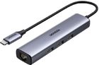 Ugreen Adapter 4w1 CM475 Hub USB-C do 3x USB 3.0 + 1x RJ45 (szary)