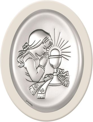 Diament Piękny obrazek srebrny I Komunia Święta- dziewczynka (63421AW)