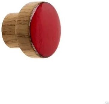 Gałka Meblowa Simple Drewniana Emaliowana Czerwona Olej Bezbarwny Półmat 6846